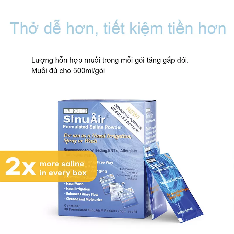 Hộp Set 30 gói muối pha rửa mũi xoang SinuAir 5g * 500ml nước - Ảnh 6