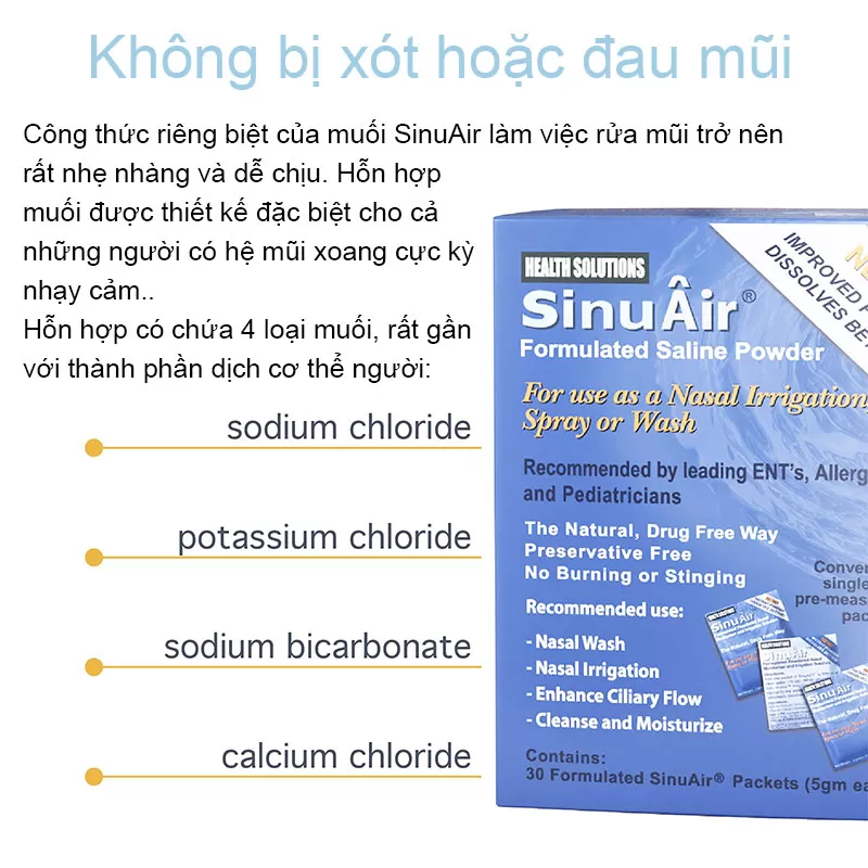 Hộp Set 30 gói muối pha rửa mũi xoang SinuAir 5g * 500ml nước - Ảnh 5
