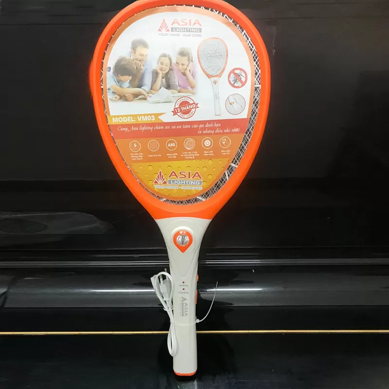 Vợt muỗi và côn trùng Asia Lighting, pin sạc, 3 lớp lưới dày và mau, bắt muỗi hiệu quả