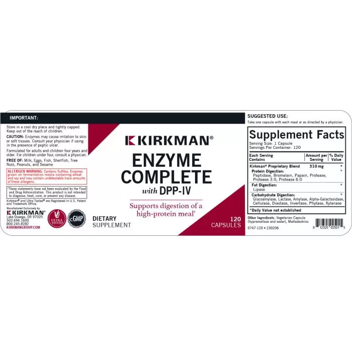 Enzyme Complete/DPP-IV Kirkman - Lọ 120 Viên Nang - Hỗ trợ tiêu hóa hiệu quả - Enzyme tiêu hóa phổ rộng - Ảnh 3