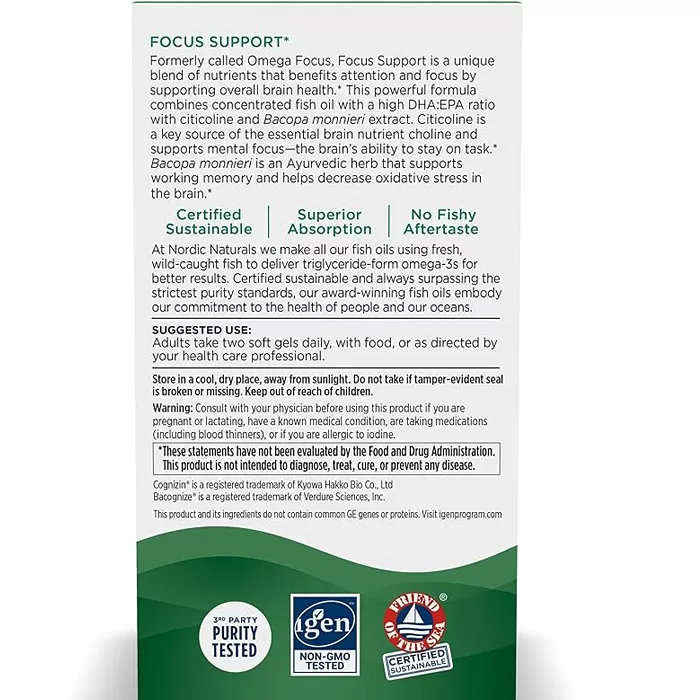 Omega-3 tăng cường độ tập trung của não Nordic Naturals - Hộp 60 viên nang - Ảnh 2